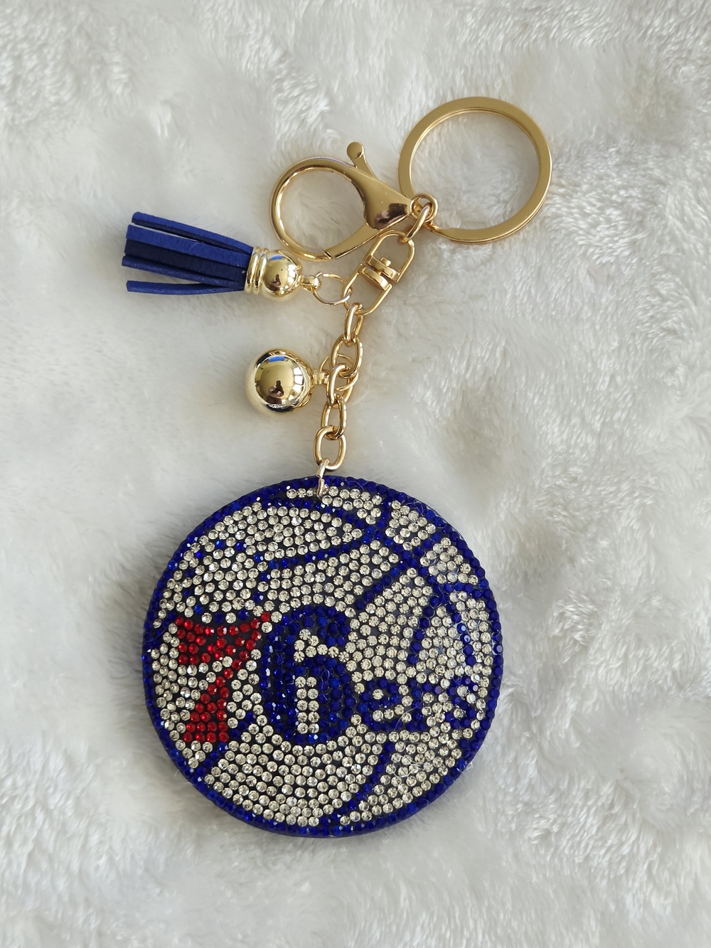 Rhinestone Basketball Philadelphia 76ers Keychain with Tassel - BBall Bag Charm